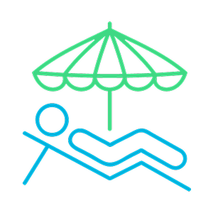 リクライニングする人物のイラストでリフレッシュ休暇制度を表すアイコン