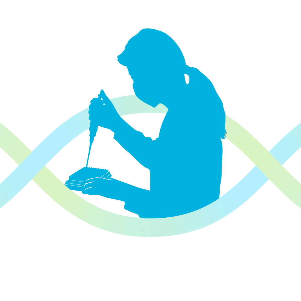 ピペットを使って検体を扱う女性技師のシルエットイラスト