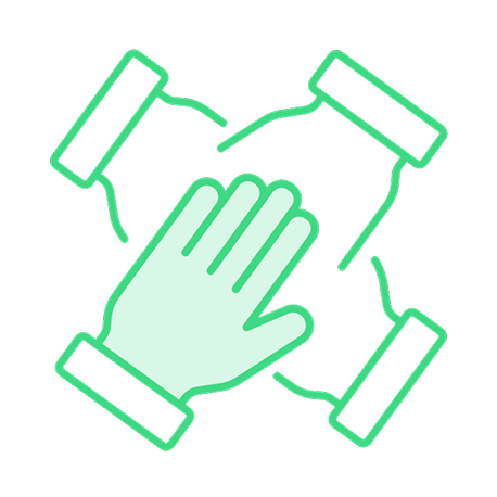 複数の手が円をつくり協働を示すチームワークのアイコン