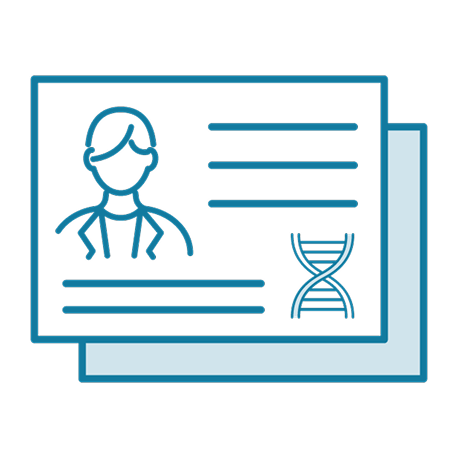 医療資格証と説明資料を示す臨床検査薬情報担当者（DMR）資格を表すアイコン